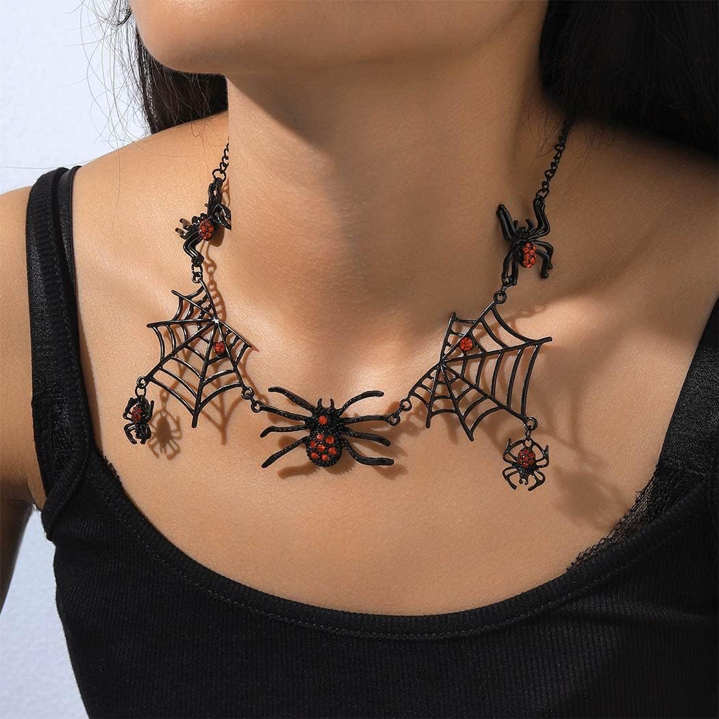 Halloween Creative Spider Necklace with Spider Pendant – Gothic Short Neck Chain Costume Jewelry for Women