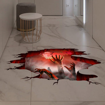 3D View Scary Halloween Stickers for Decorations - Halloween Floor and Broken Door Ghost Stickers