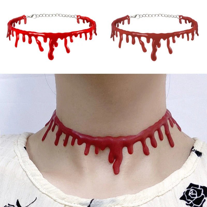 Halloween Decoration Horror Blood Drip Necklace – Fake Vampire Blood Drip Choker for Costumes & Cosplay