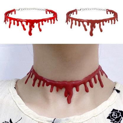 Halloween Decoration Horror Blood Drip Necklace – Fake Vampire Blood Drip Choker for Costumes & Cosplay