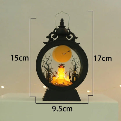Halloween Decoration Wind Lamp - Retro Round Hand Lantern with Electronic Candle for Atmospheric Decoration