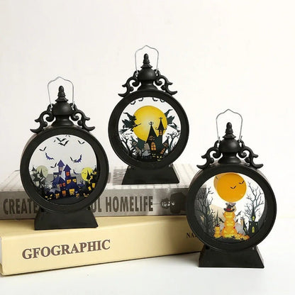 Halloween Decoration Wind Lamp - Retro Round Hand Lantern with Electronic Candle for Atmospheric Decoration