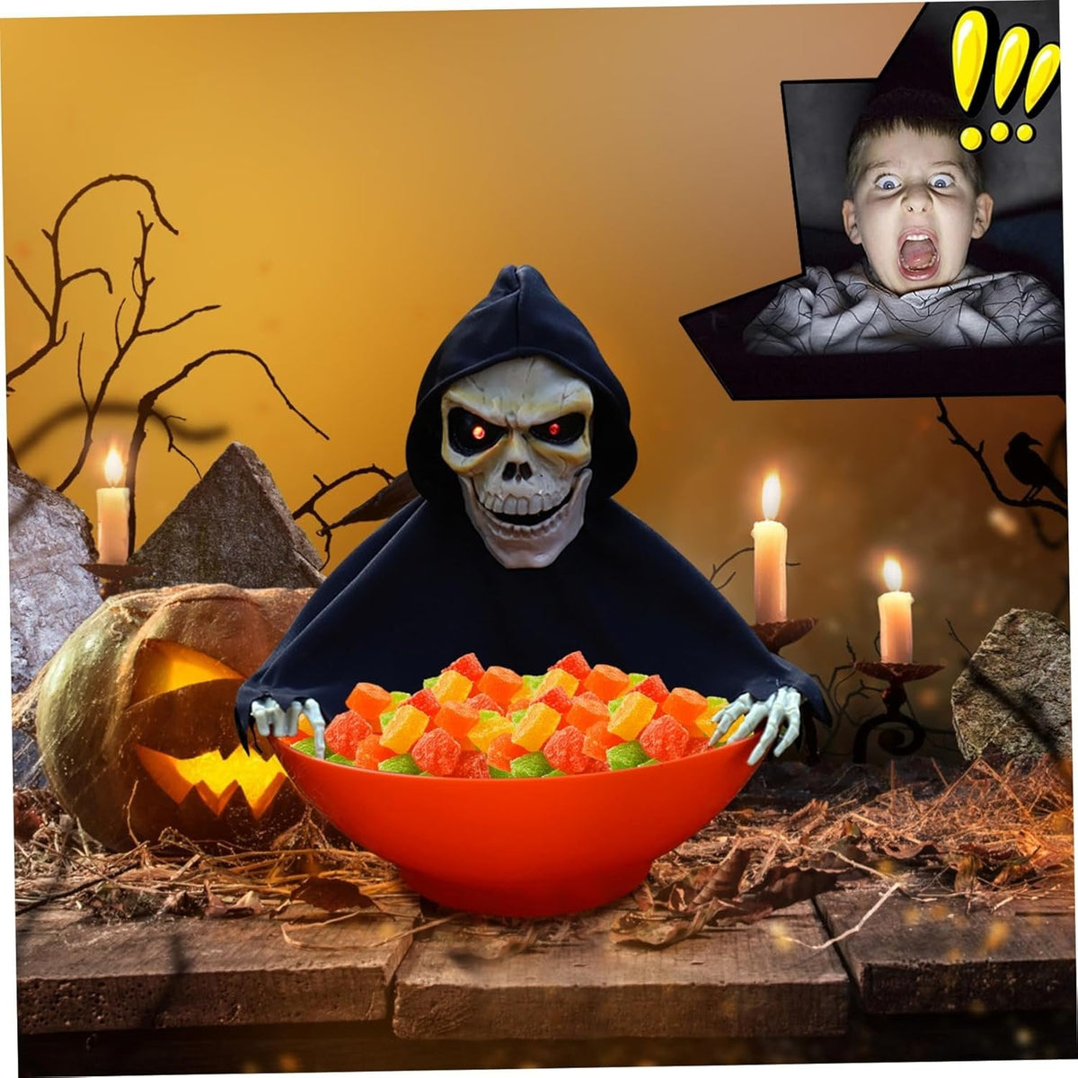 Halloween Candy Bowl - Electric Fruit Plate Ghost Party Layout Props | Halloween Animatronics for Home, Party, Haunted House