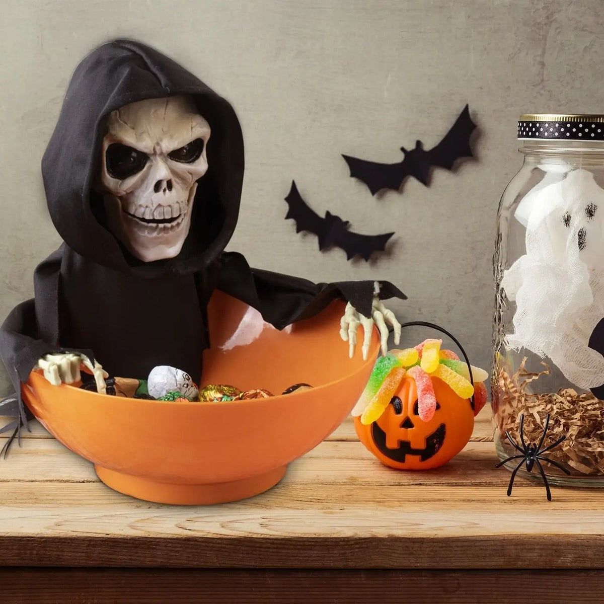 Halloween Candy Bowl - Electric Fruit Plate Ghost Party Layout Props | Halloween Animatronics for Home, Party, Haunted House