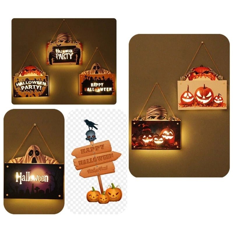 Halloween Signs House Listing Atmosphere Night Light - Wooden Door Hanging Decor
