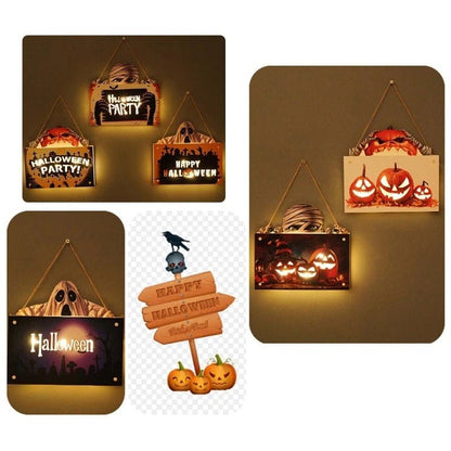 Halloween Signs House Listing Atmosphere Night Light - Wooden Door Hanging Decor