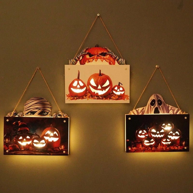 Halloween Signs House Listing Atmosphere Night Light - Wooden Door Hanging Decor