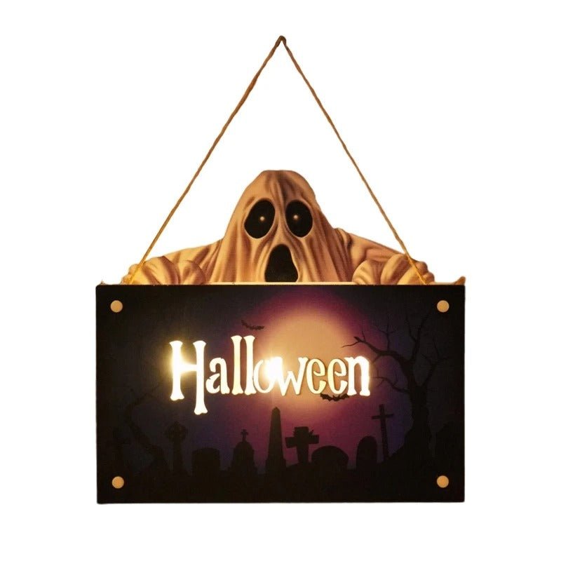 Halloween Signs House Listing Atmosphere Night Light - Wooden Door Hanging Decor