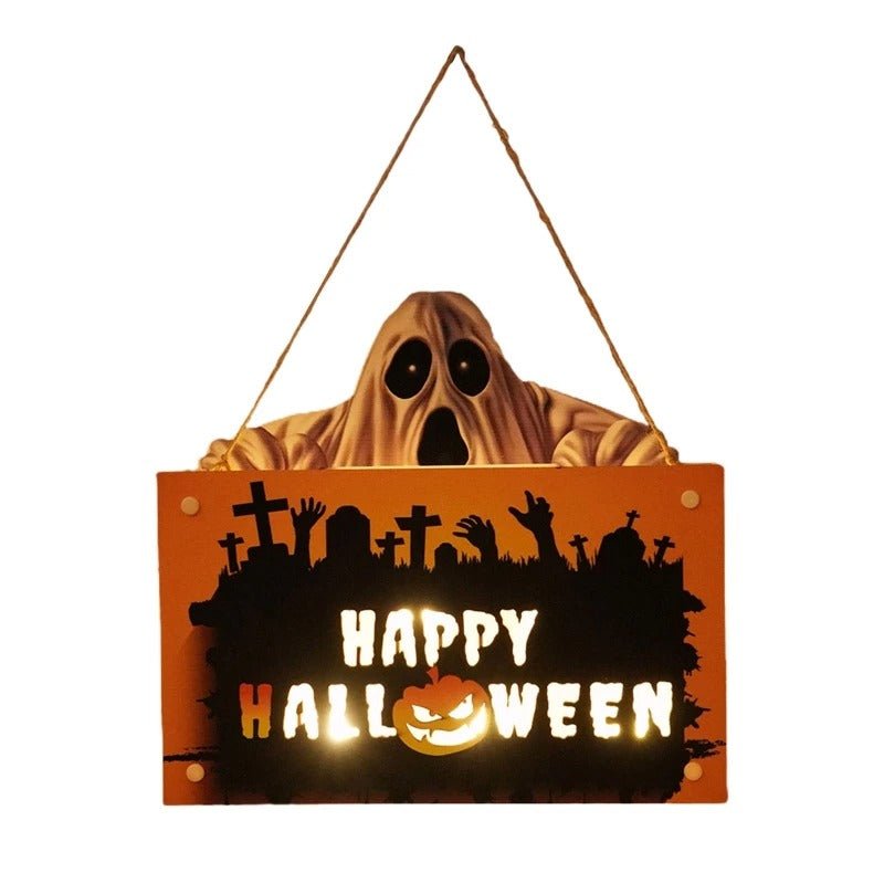 Halloween Signs House Listing Atmosphere Night Light - Wooden Door Hanging Decor