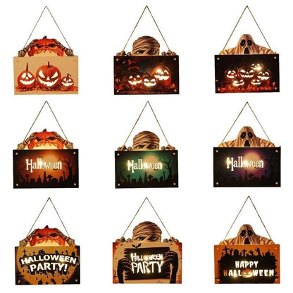Halloween Signs House Listing Atmosphere Night Light - Wooden Door Hanging Decor