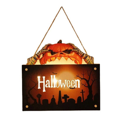 Halloween Signs House Listing Atmosphere Night Light - Wooden Door Hanging Decor
