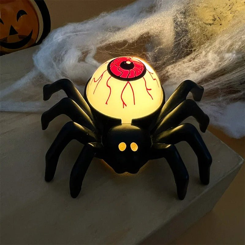Halloween Spider Lights with Spider-Back LED Eyeball, Candle, and Skull – Haunted Decor Centerpiece