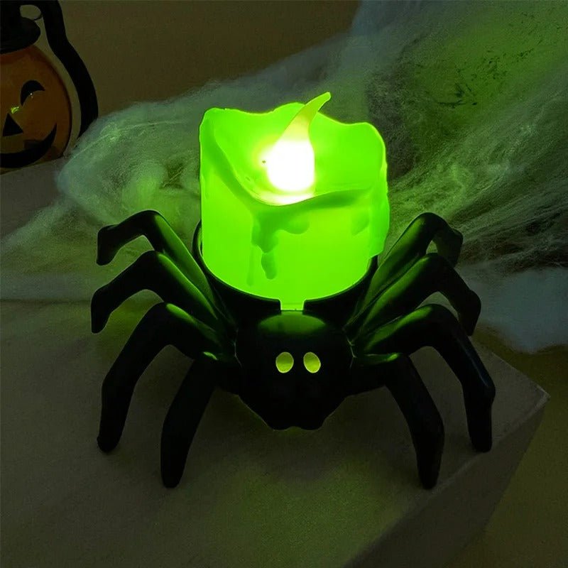 Halloween Spider Lights with Spider-Back LED Eyeball, Candle, and Skull – Haunted Decor Centerpiece