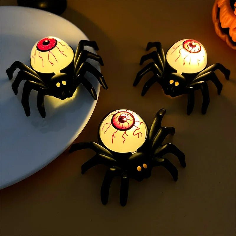 Halloween Spider Lights with Spider-Back LED Eyeball, Candle, and Skull – Haunted Decor Centerpiece
