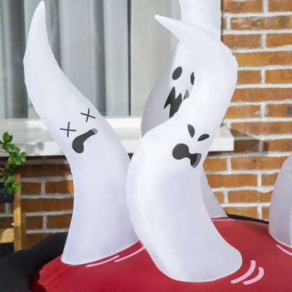 Halloween LED Ghosts in Cauldron Inflatable Decoration - Red Inflatable Cauldron, Blow Up LED Yard Decor for Garden, Lawn, Party, Holiday