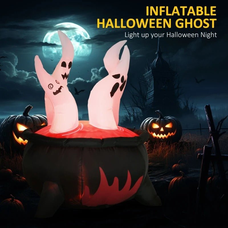 Halloween LED Ghosts in Cauldron Inflatable Decoration - Red Inflatable Cauldron, Blow Up LED Yard Decor for Garden, Lawn, Party, Holiday