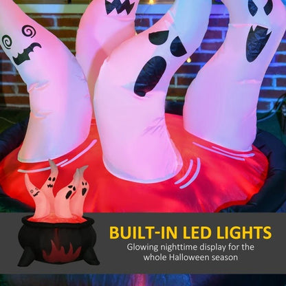 Halloween LED Ghosts in Cauldron Inflatable Decoration - Red Inflatable Cauldron, Blow Up LED Yard Decor for Garden, Lawn, Party, Holiday