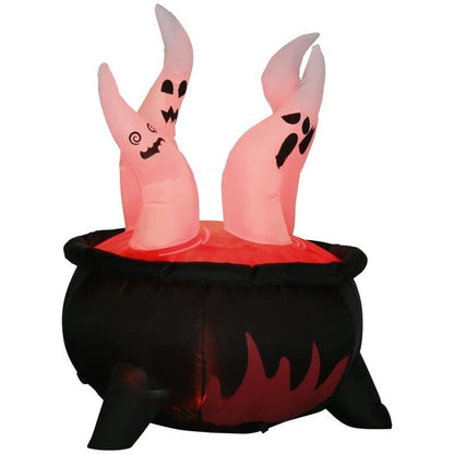 Halloween LED Ghosts in Cauldron Inflatable Decoration - Red Inflatable Cauldron, Blow Up LED Yard Decor for Garden, Lawn, Party, Holiday