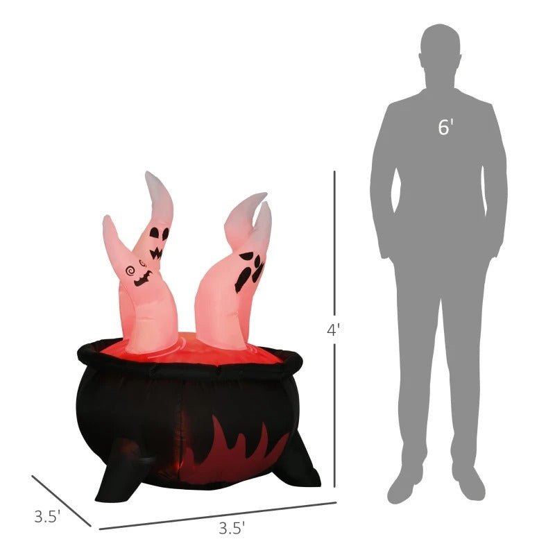 Halloween LED Ghosts in Cauldron Inflatable Decoration - Red Inflatable Cauldron, Blow Up LED Yard Decor for Garden, Lawn, Party, Holiday