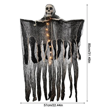 Halloween LED Glow Ghost Hanging Skull Ornaments – Indoor/Outdoor Party Decorations, Haunted House Props