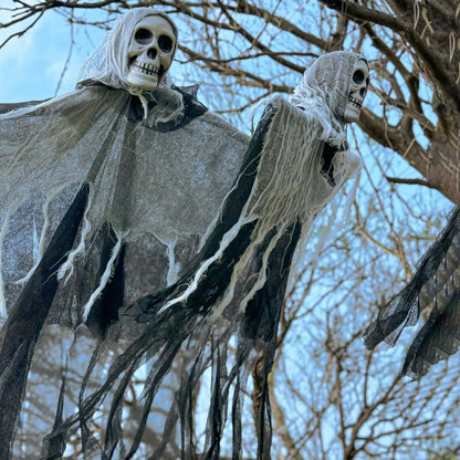 Halloween LED Glow Ghost Hanging Skull Ornaments – Indoor/Outdoor Party Decorations, Haunted House Props