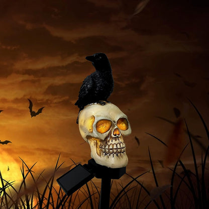 Raven Solar Halloween Pathway Lights - Halloween Decor Outdoor Skeleton Skull Head, Halloween Crows and Ravens Decor