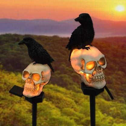 Raven Solar Halloween Pathway Lights - Halloween Decor Outdoor Skeleton Skull Head, Halloween Crows and Ravens Decor