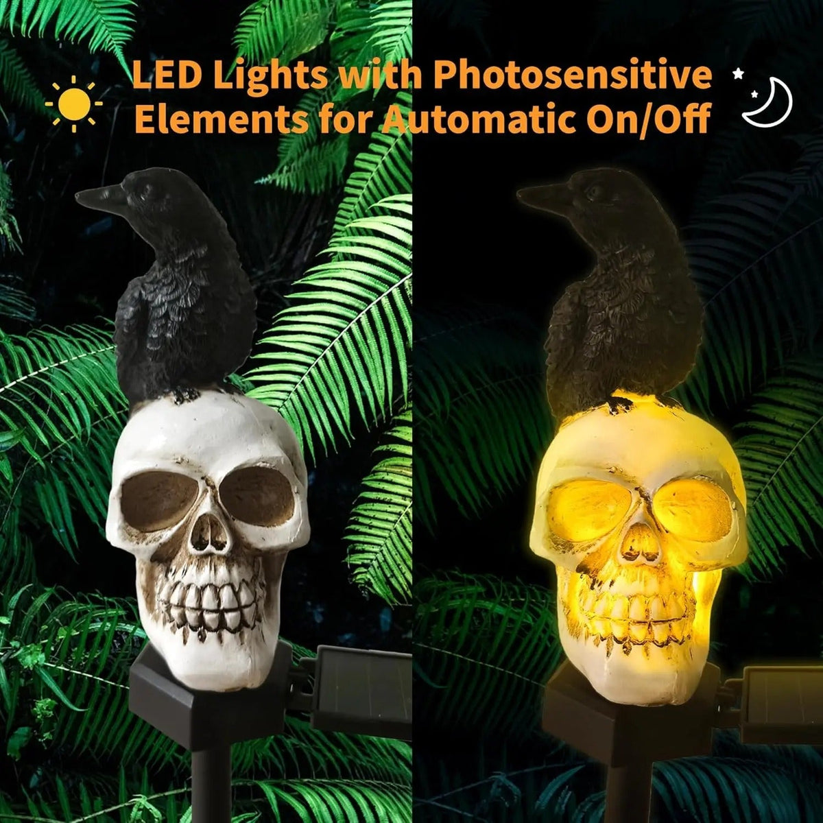 Raven Solar Halloween Pathway Lights - Halloween Decor Outdoor Skeleton Skull Head, Halloween Crows and Ravens Decor