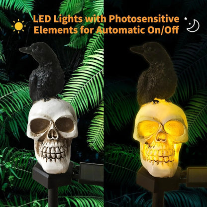 Raven Solar Halloween Pathway Lights - Halloween Decor Outdoor Skeleton Skull Head, Halloween Crows and Ravens Decor