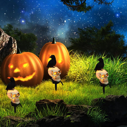 Raven Solar Halloween Pathway Lights - Halloween Decor Outdoor Skeleton Skull Head, Halloween Crows and Ravens Decor