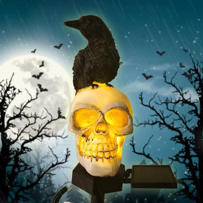 Raven Solar Halloween Pathway Lights - Halloween Decor Outdoor Skeleton Skull Head, Halloween Crows and Ravens Decor