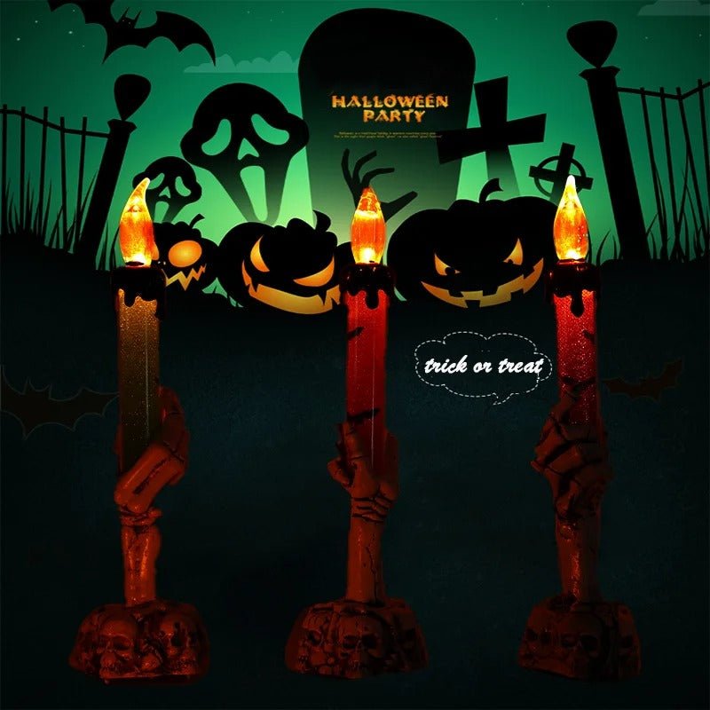 Halloween Party Decor LED Skeleton Hand Candle Holder - Candle Light Lamp for Halloween Decorations