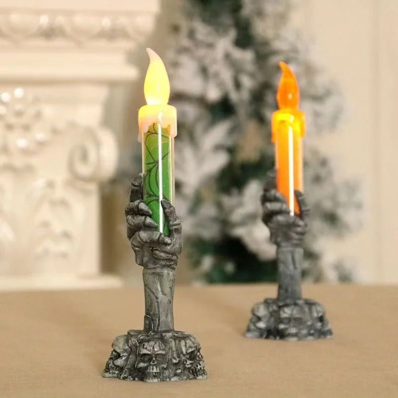 Halloween Party Decor LED Skeleton Hand Candle Holder - Candle Light Lamp for Halloween Decorations