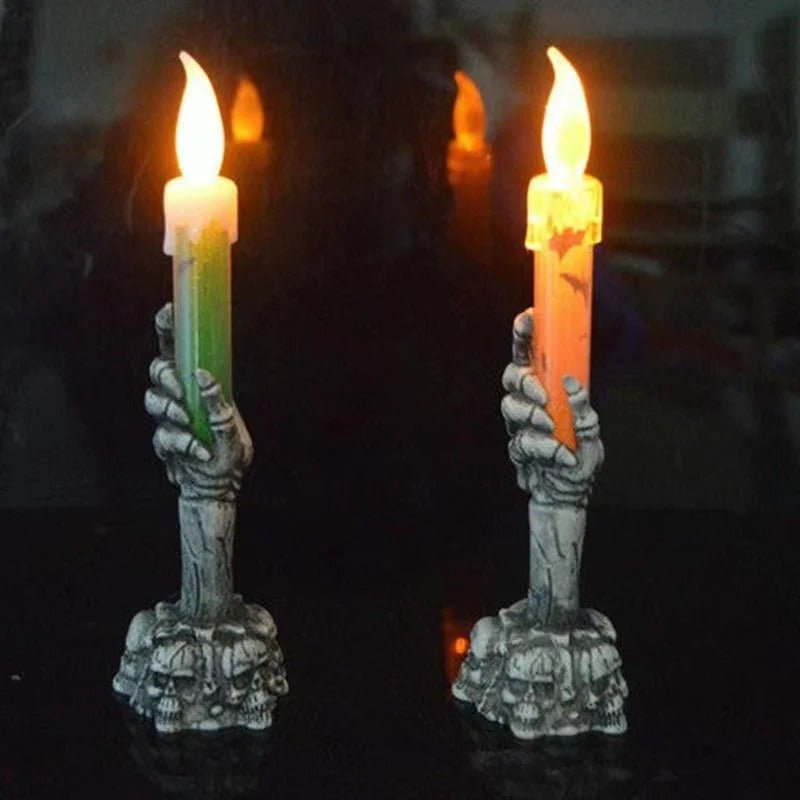 Halloween Party Decor LED Skeleton Hand Candle Holder - Candle Light Lamp for Halloween Decorations