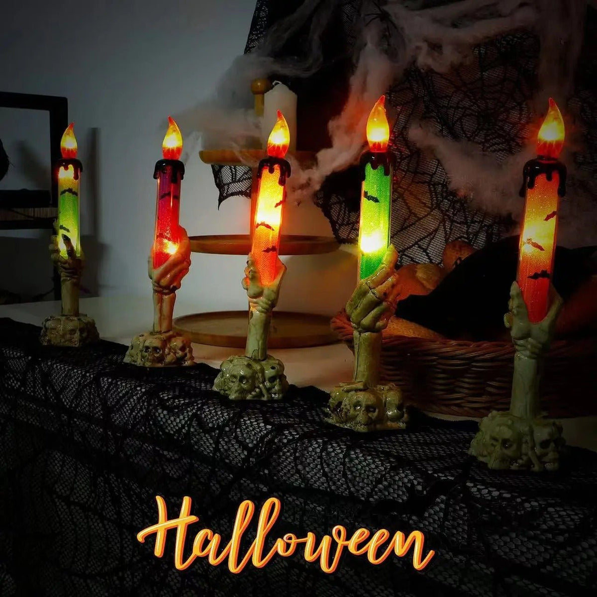 Halloween Party Decor LED Skeleton Hand Candle Holder - Candle Light Lamp for Halloween Decorations