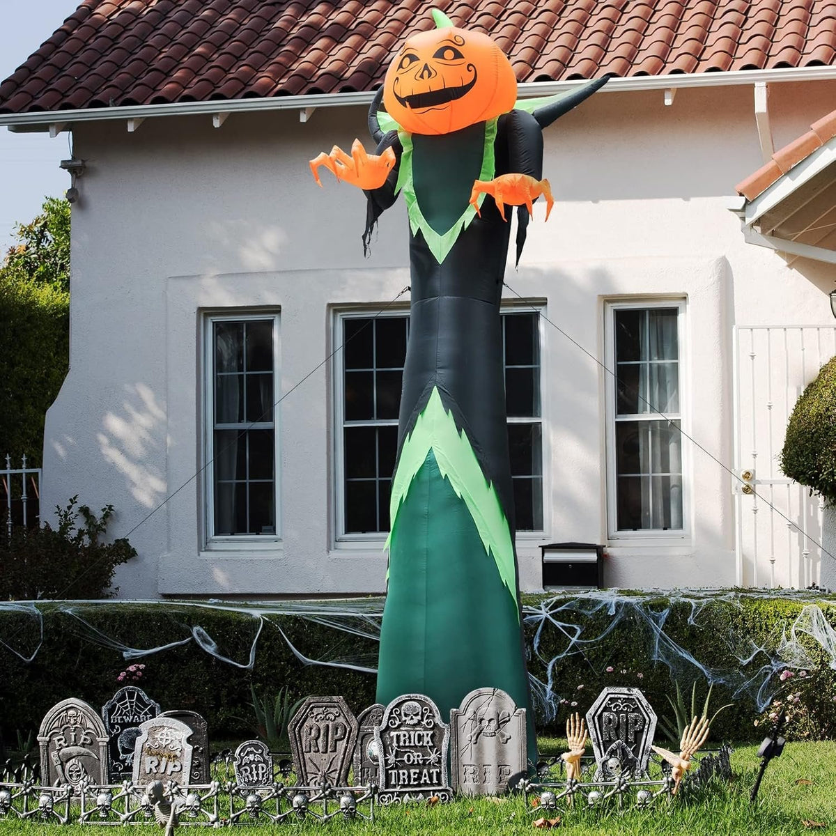 Halloween LED Giant Inflatable Pumpkin for Outdoor Decorations - 12FT Tall Pumpkin Head Man, Blow Up Halloween Decoration for Yard, Lawn, Garden Décor