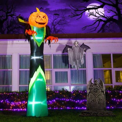 Halloween LED Giant Inflatable Pumpkin for Outdoor Decorations - 12FT Tall Pumpkin Head Man, Blow Up Halloween Decoration for Yard, Lawn, Garden Décor