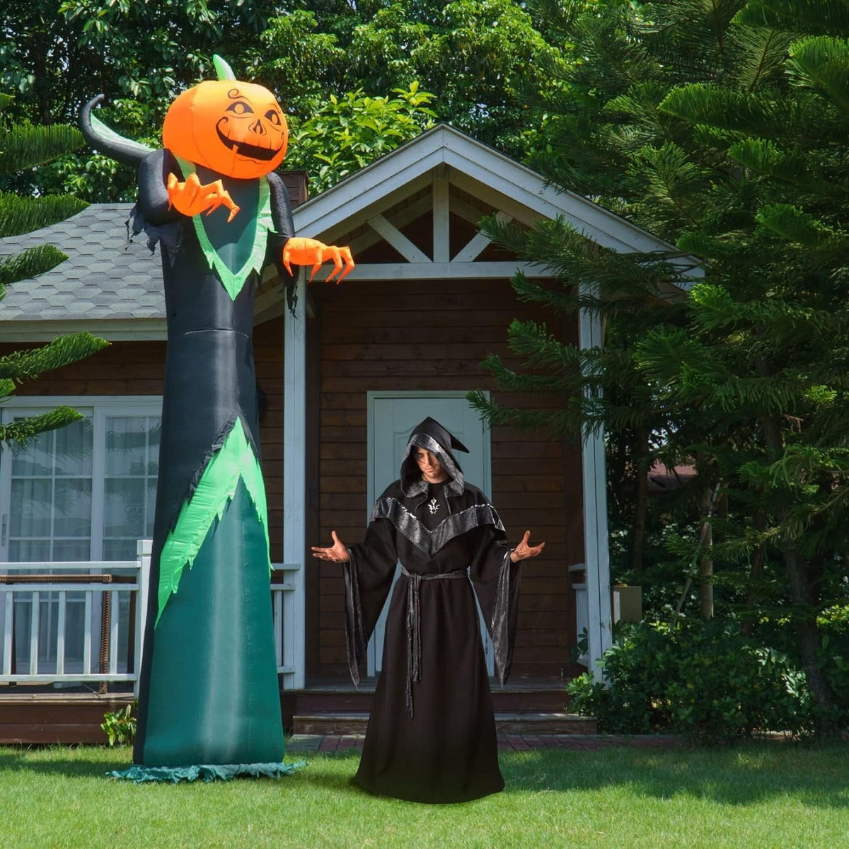 Halloween LED Giant Inflatable Pumpkin for Outdoor Decorations - 12FT Tall Pumpkin Head Man, Blow Up Halloween Decoration for Yard, Lawn, Garden Décor