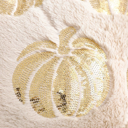 Halloween Pumpkin Throw Pillow Cover – Plush Sequin Embroidery with Zip Closure, Ideal for Cozy Living Room & Bedroom Décor
