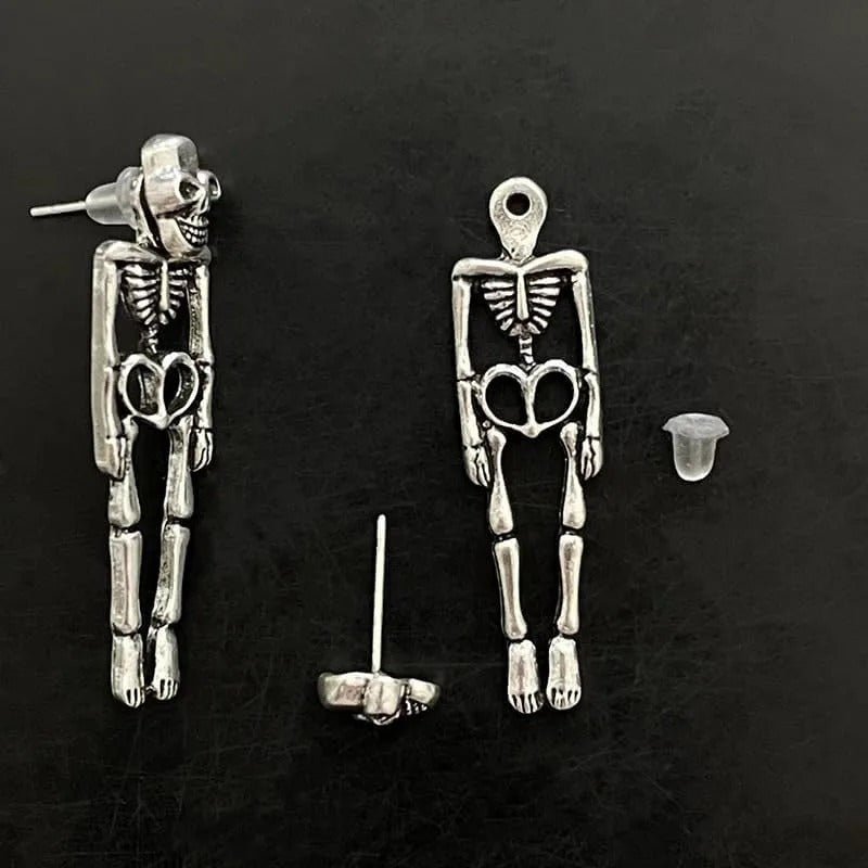 Halloween Skull Dangle Earrings – Simulated Human Skull Detachable Stud & Skeleton Earrings for Women