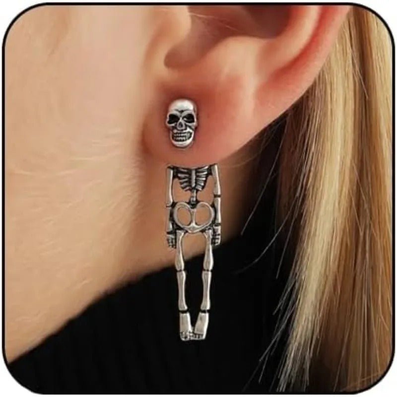 Halloween Skull Dangle Earrings – Simulated Human Skull Detachable Stud & Skeleton Earrings for Women