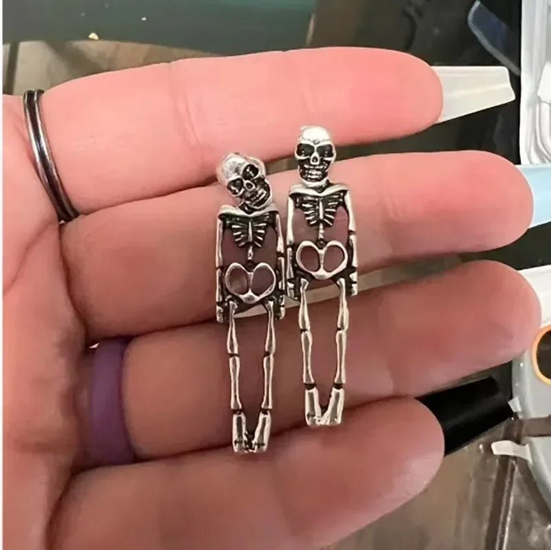 Halloween Skull Dangle Earrings – Simulated Human Skull Detachable Stud & Skeleton Earrings for Women