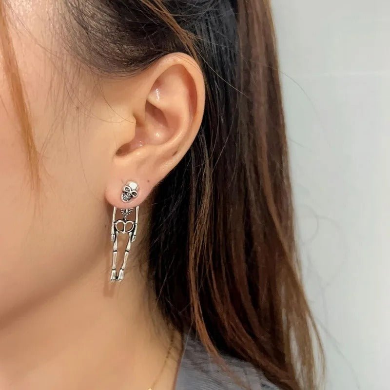 Halloween Skull Dangle Earrings – Simulated Human Skull Detachable Stud & Skeleton Earrings for Women