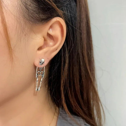 Halloween Skull Dangle Earrings – Simulated Human Skull Detachable Stud & Skeleton Earrings for Women