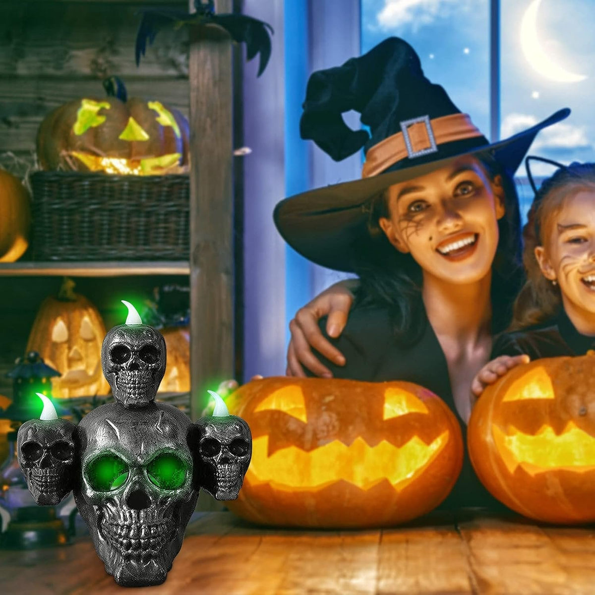 Halloween Skull Lamp Decoration - Electronic Pumpkin Candle Skull LED Light Festival Party Ornament