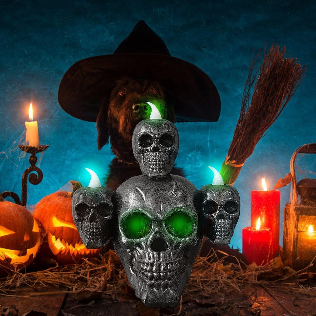 Halloween Skull Lamp Decoration - Electronic Pumpkin Candle Skull LED Light Festival Party Ornament