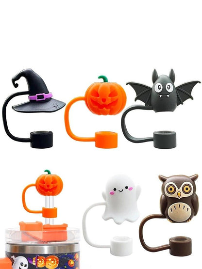 Halloween Stanley Straw Cover Cap - 5PCS Halloween Silicone Straw Topper for Stanley 10mm 0.4in Dust-Proof Reusable Straw Covers for Tumbler