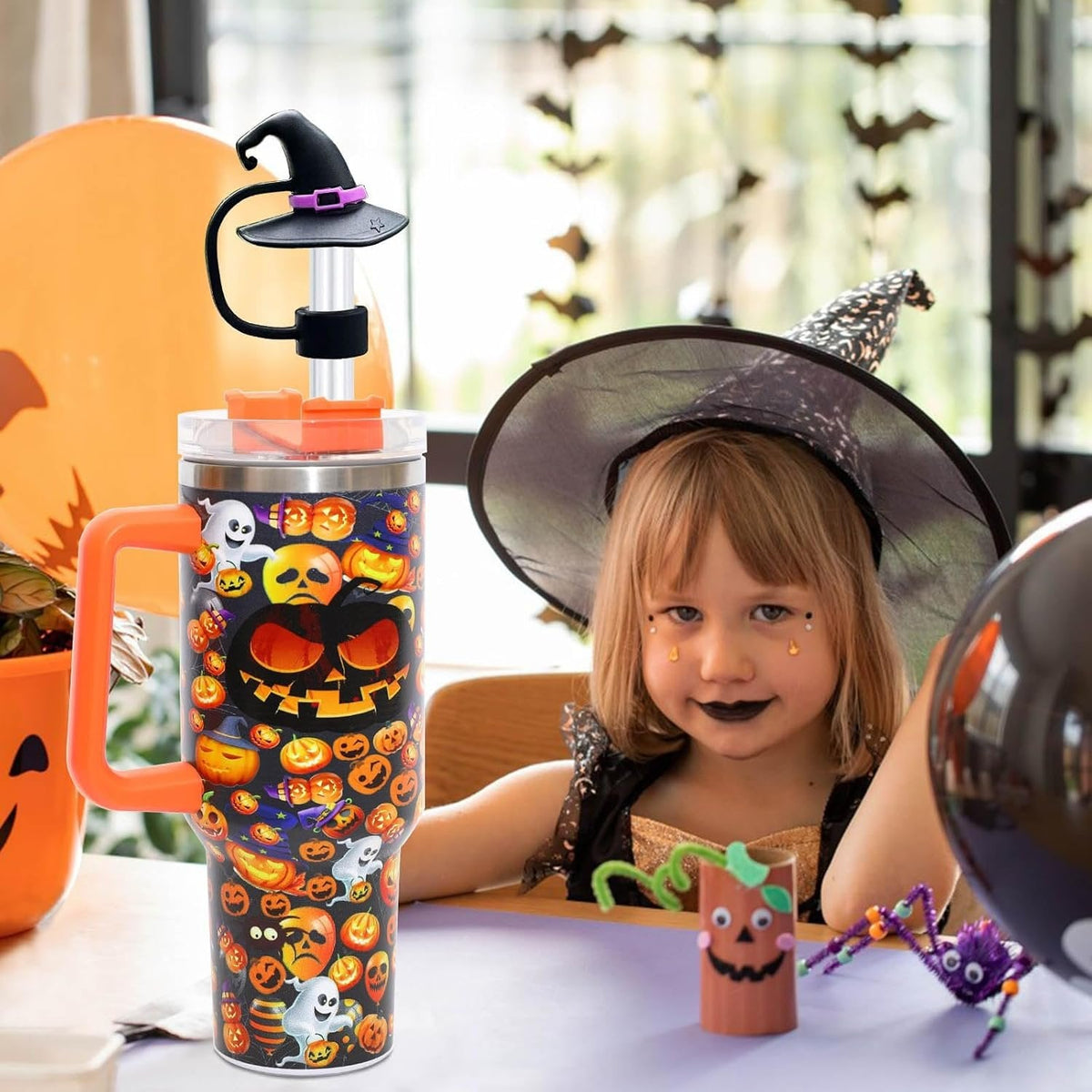 Halloween Stanley Straw Cover Cap - 5PCS Halloween Silicone Straw Topper for Stanley 10mm 0.4in Dust-Proof Reusable Straw Covers for Tumbler