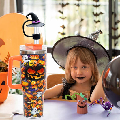 Halloween Stanley Straw Cover Cap - 5PCS Halloween Silicone Straw Topper for Stanley 10mm 0.4in Dust-Proof Reusable Straw Covers for Tumbler