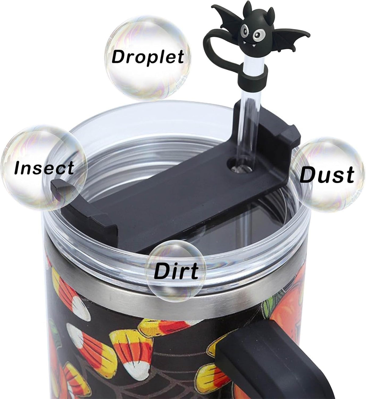 Halloween Stanley Straw Cover Cap - 5PCS Halloween Silicone Straw Topper for Stanley 10mm 0.4in Dust-Proof Reusable Straw Covers for Tumbler